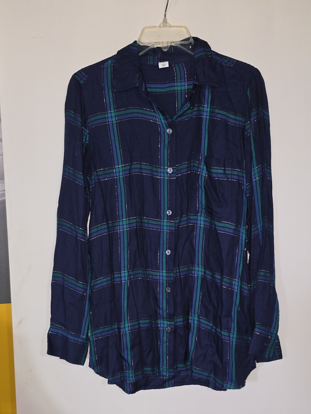 Old Navy Navy Blue Plaid Button-Down Shirt
